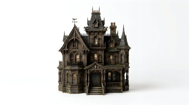 Miniature haunted mansion model with gothic architecture and spooky atmosphere for Halloween decor