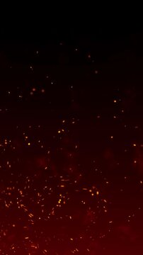 Glowing fire embers and hot dust particles, rising up fast  realistic bonfire sparks overlay loop with alpha channel, for dramatic visual effects and video editing on phone screen black background. 4k
