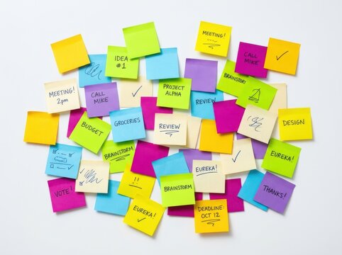 Collection of colorful sticky notes with handwritten tasks and reminders