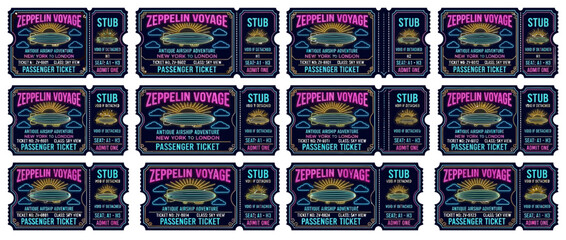 Zeppelin Voyage Passenger Tickets Isolated Vintage Retro Space Travel Design © cosmo