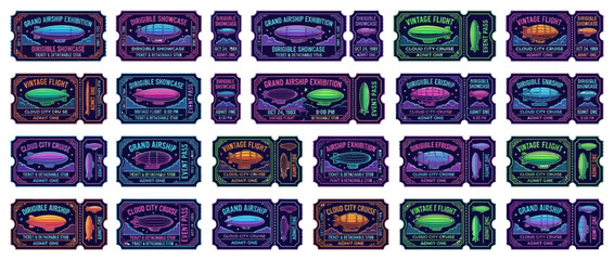 Steampunk Airship Tickets Collection, Vintage Flight Pass, Retro Show © cosmo