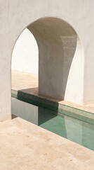 Fototapeta premium Sage-Tile Resort Pool Arch With Crisp Midday Shadow Stripes