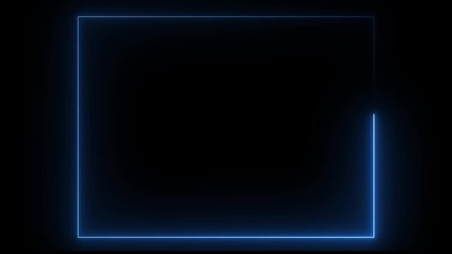 Glowing blue colour neon square frame icon animation. Neon light frame rectangle frame icon on black background.4k