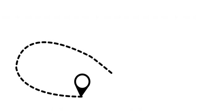 Airplane route dotted line animation, dashed line route with location pins, airplane travel track motion, minimal journey path motion on white background, seamless loop video, 4k animation