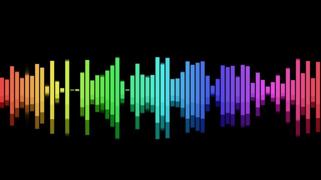Colorful audio sound wave spectrum bars on a black background representing music and digital sound frequency technology 4K Motion Video