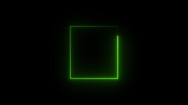 Rectangle picture frame with four tone neon green colour and isolated black background.4k animation video.