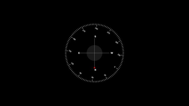 Minimalist digital compass navigation interface design with cardinal directions on a dark background 4K Motion Video