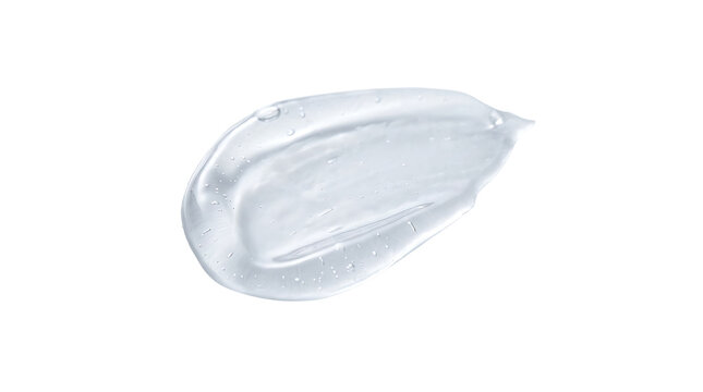 A clear transparent cosmetic gel smear isolated on a white background for skincare and beauty product texture presentation