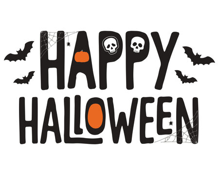 Happy halloween festive lettering with spooky illustrations
