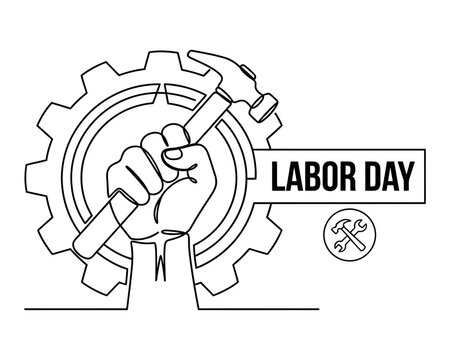 Labor day concept with hand holding hammer and gear illustration