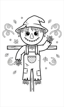 Charming scarecrow illustration for fall and halloween coloring pages
