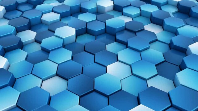 Abstract blue hexagonal pattern surface, geometric seamless tiling design, modern background for corporate presentations or website visuals, conveying depth and structure