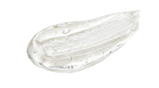 Clear Transparent Cosmetic Gel Swatch Texture Smear Isolated on White Background with Bubbles