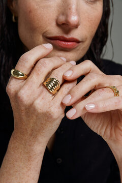 Close up of Hands Showing Rings on Fingers