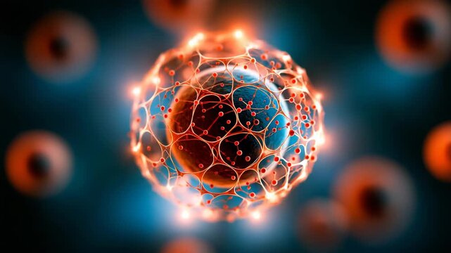 Glowing Human Cell With Floating Molecular Particles Science