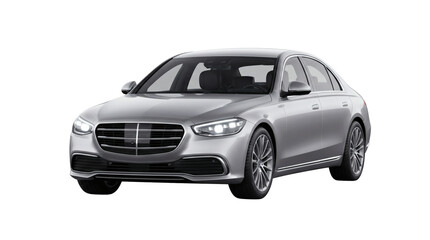Fototapeta premium Silver modern sport utility vehicle, isolated on transparent background, realistic metallic SUV shown in a clean three quarter front view, illustration for automotive advertising. Web design.