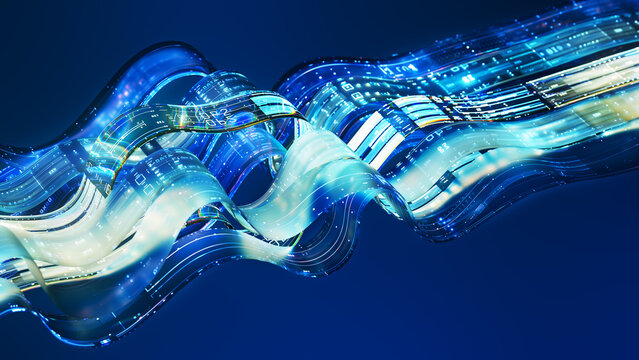 Abstract Digital Data Wave Ribbons