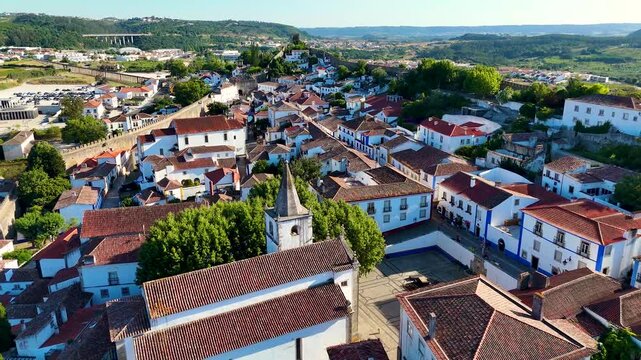 View of Obidos, a town and a municipality in the Oeste region, historical province of Estremadura and the Leiria district, Portugal