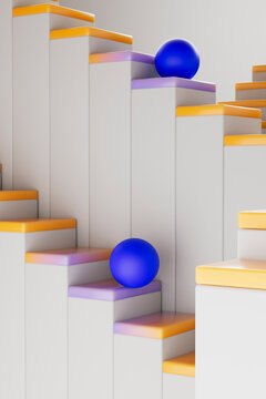 Blue sphere on layered geometric steps