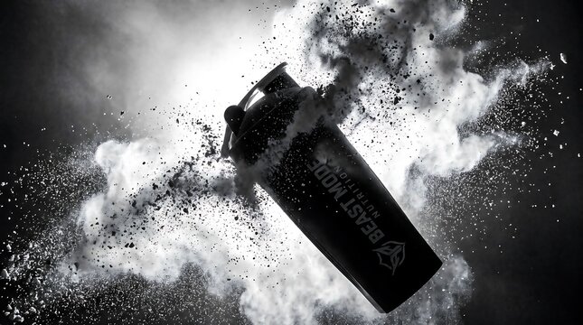 Protein Shaker Vector Bottle Exploding Powder Cloud Fitness Monochrome Art