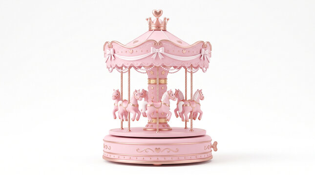 Charming pink and rose gold carousel music box. Ideal for nursery decor or romantic gifts.