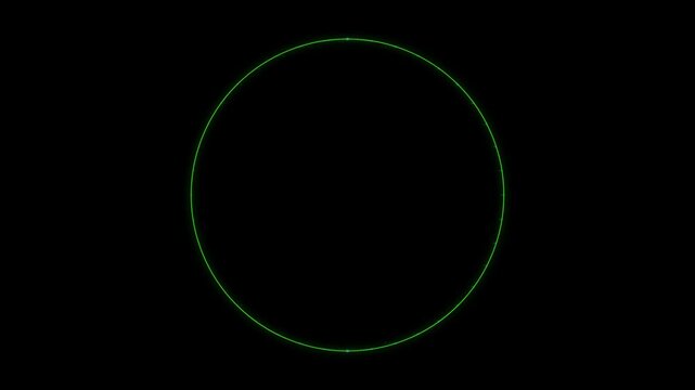 Abstract green glowing circle shape with dot pattern grid inside on a dark black background 4K Motion Video