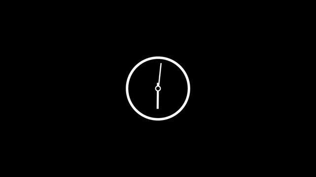 Minimalist white clock animation spinning on black background, time passing concept watch motion minimalist