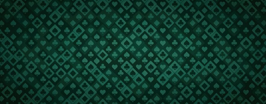 Seamless pattern with card suits on green background