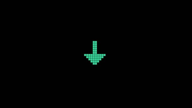 Green pixel art down arrow icon on black background