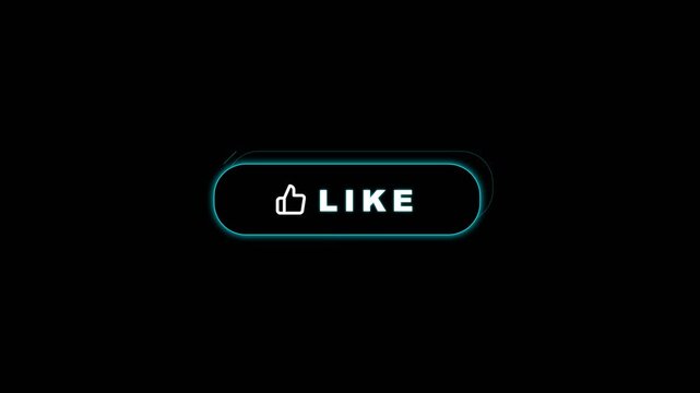 Glowing neon like button with thumbs up icon on black background