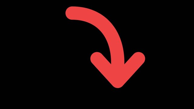 Red curved arrow pointing down on black background
