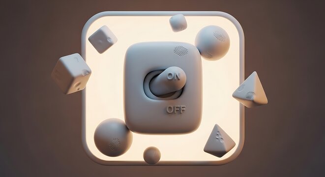 Modern light switch icon with geometric shapes floating around in minimalist design style