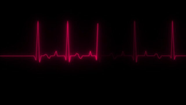 Neon red heartbeat ekg monitor line pulse animation on black background, for medical and, health concepts