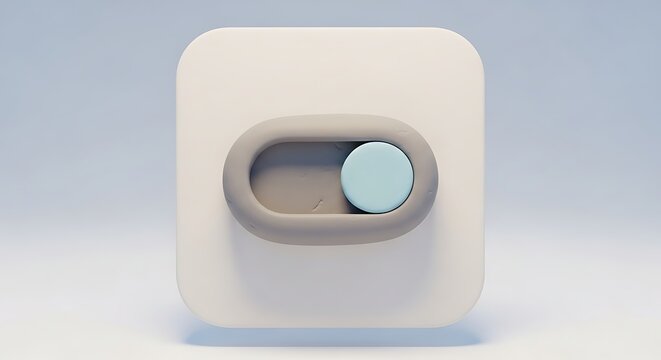 Modern minimalist wall mounted light switch with round toggle isolated on plain background