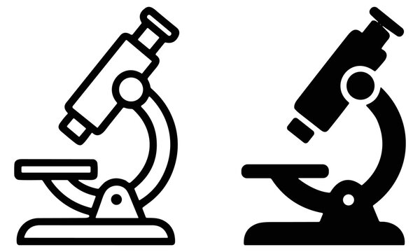 Microscope icons set with simple black outline and solid fill scientific laboratory equipment symbols for medical research and education on transparent background