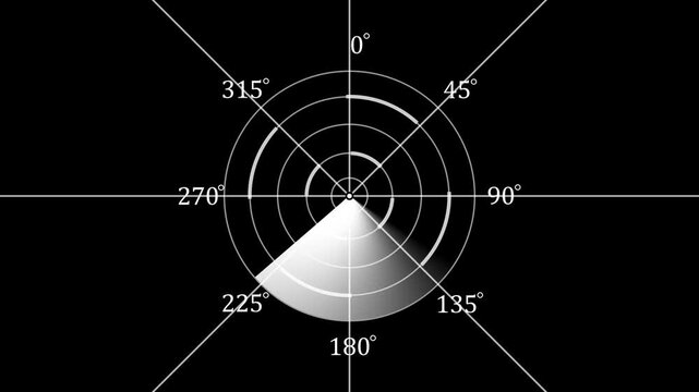 Digital radar screen interface with rotating scanning beam, futuristic sonar navigation hud, military surveillance and tracking system animation