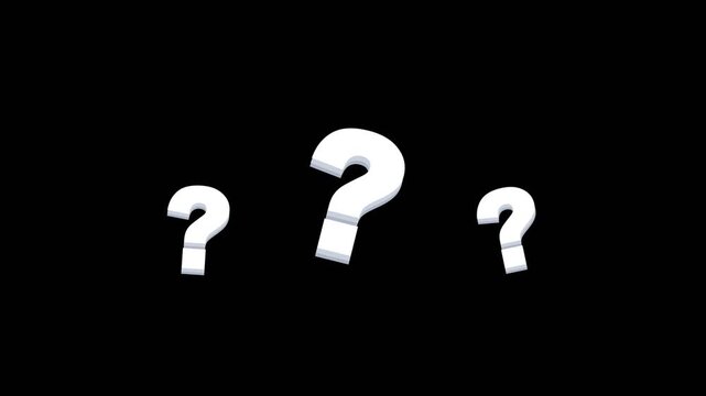 Three white 3D question mark icons on a black background