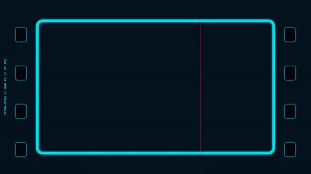 Glowing cyan futuristic film frame overlay on dark background