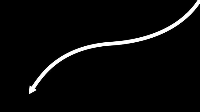 Hand-drawn white arrow animation pointing downward, smooth motion for overlay pointer motion hand-drawn