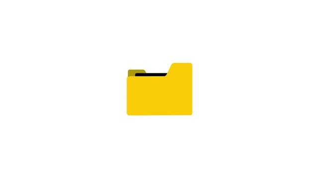 Minimalist 2 d animation of a yellow folder opening and closing on white background, file document archive