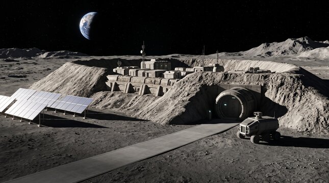 Finished lunar habitat under a shielding regolith mound