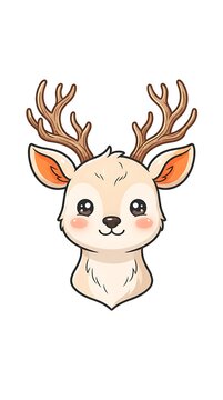 Adorable baby deer fawn character with big eyes on white background