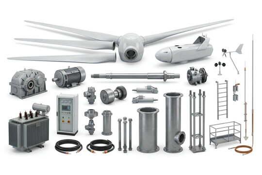 Complete Modern Wind Turbine Parts and Components Collection Isolated