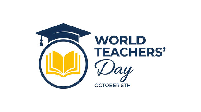 World teachers day celebration featuring books a graduation cap and beautiful elegant typography design