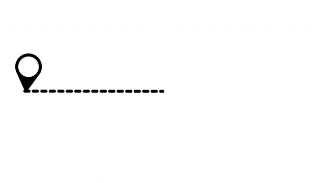 Minimalist airplane animation with dotted flight path on white background, air plane flight route with dash line location to destination, alpha channel transparent background, seamless loop 4k