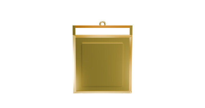 Gold medal or award square shaped metal in a transparent background