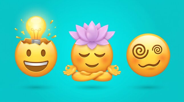 Mind State Emoji Vector 3D Lightbulb Idea Lotus Yoga Dizzy Character Set