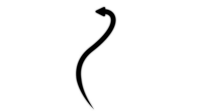 Animated black s-curve arrow pointing upwards on white background, animation motion direction pointer