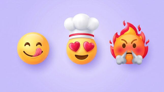 Emoji Vector Set 3D Delicious Chef Love Angry Steam Face Emotion Graphic