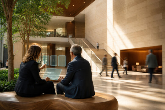 Office Lobby Client Alignment Meeting Between Business Professionals